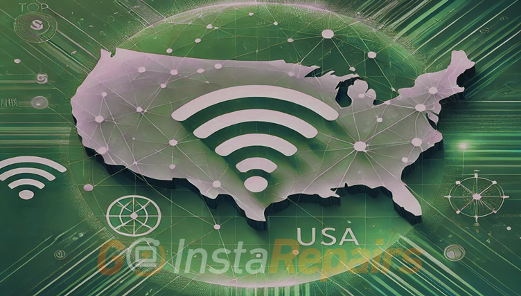 US MAP WITH WIFI LOGO IN THE MIDDLE